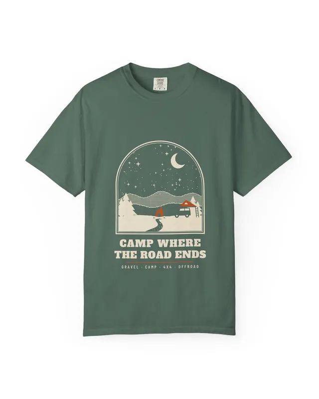 Camp Where the Road Ends Comfort Colors tee in Blue Spruce